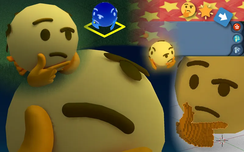 Various angles of a thinking emoji