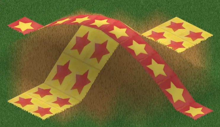 Red and yellow floor tiles being placed on slopes