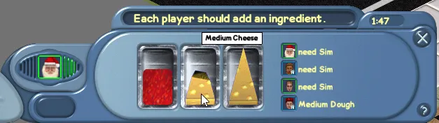 The pizza interface, which must closely follow the state of the object, who is connected to it and the decisions they make.
