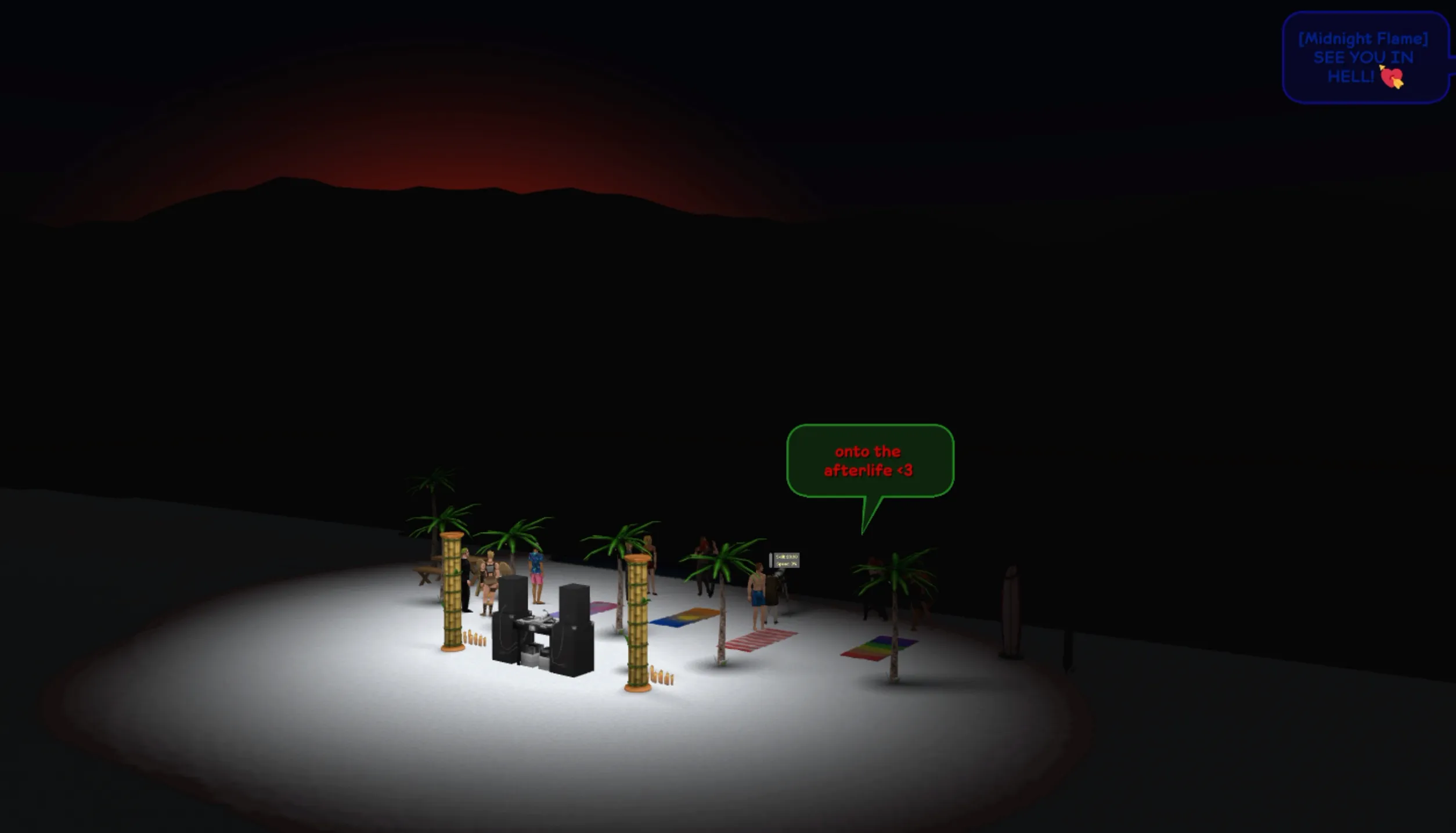 Post Sunset, you can only see sims illuminated by lamps - everything else is a silhouette