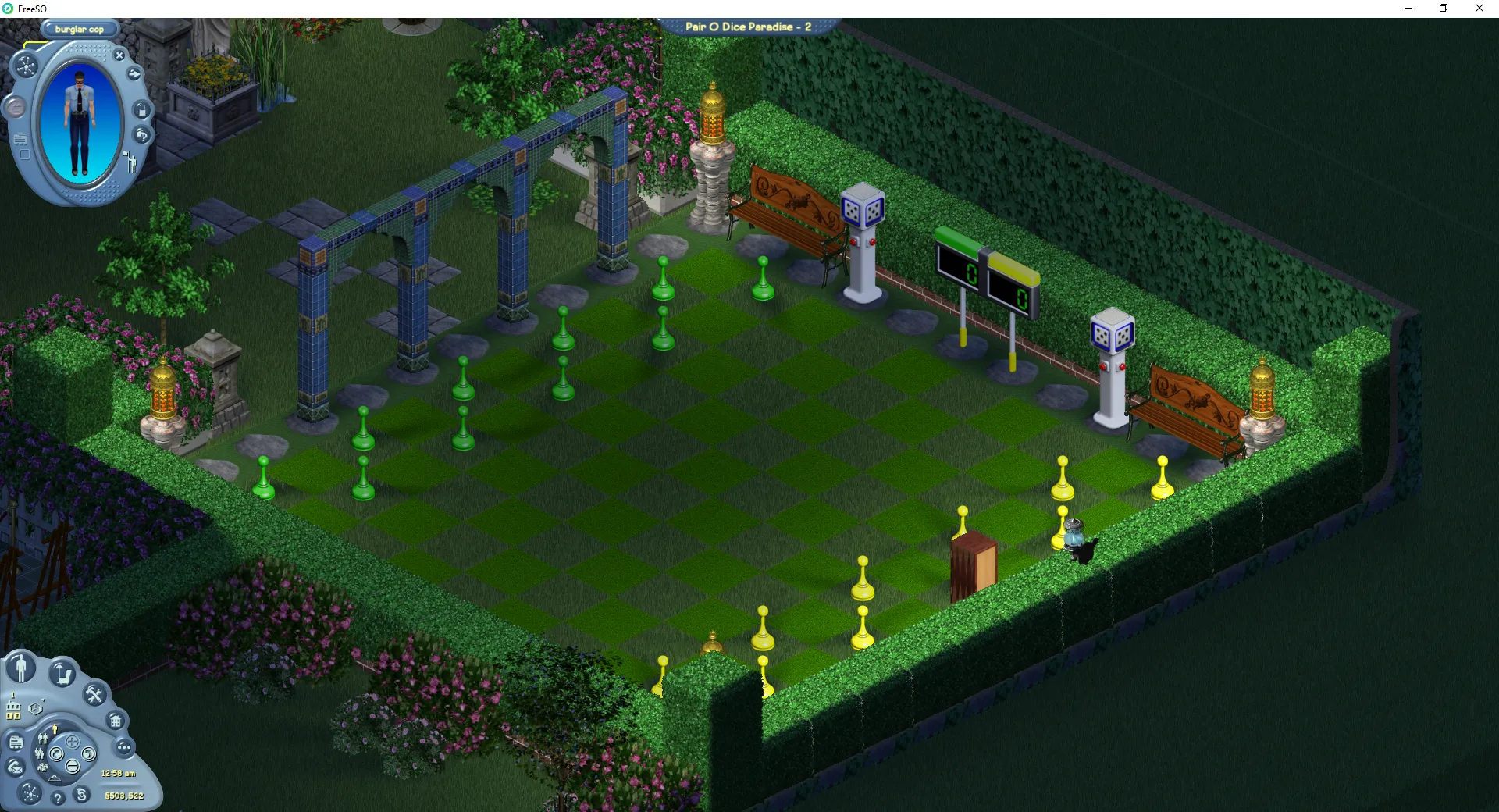Shadows showcasing the lighting engine in the backyard of Pair O Dice Paradise