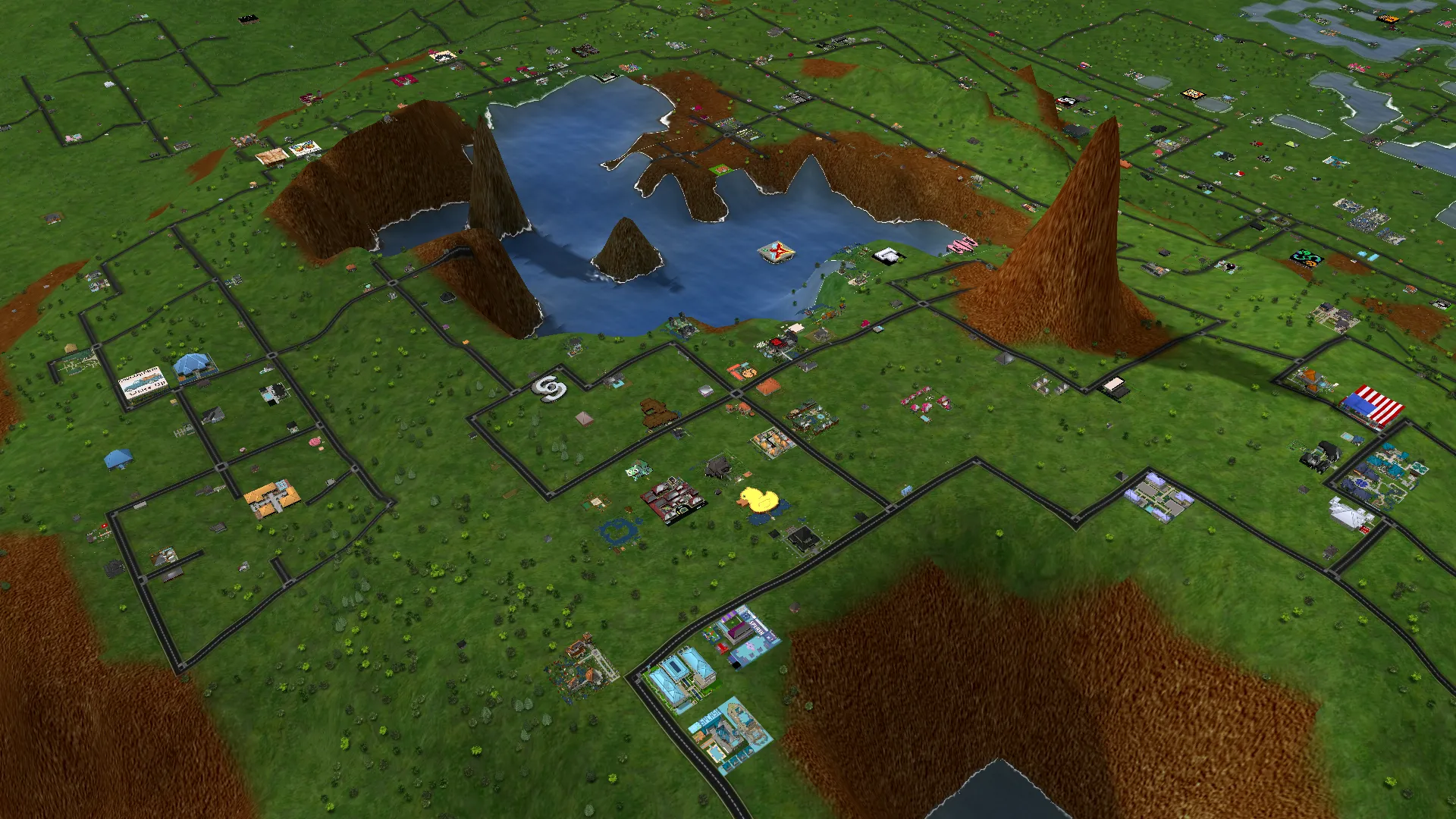An image of player lots in the Quack's Creek neighbourhood