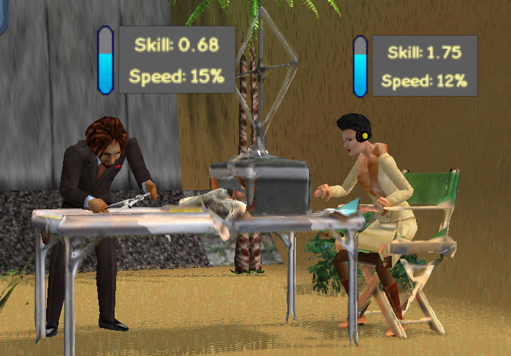 Two sims skilling together with the new maze object