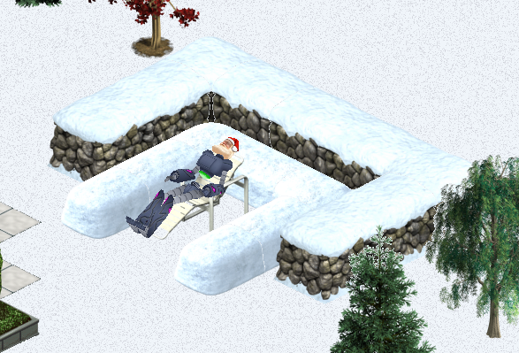 Robo-Santa sunbathing in the snow